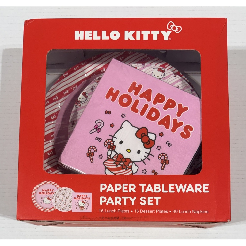 HELLO KITTY Christmas Holiday Candy Cane Party Tableware Set - Plates & Napkins